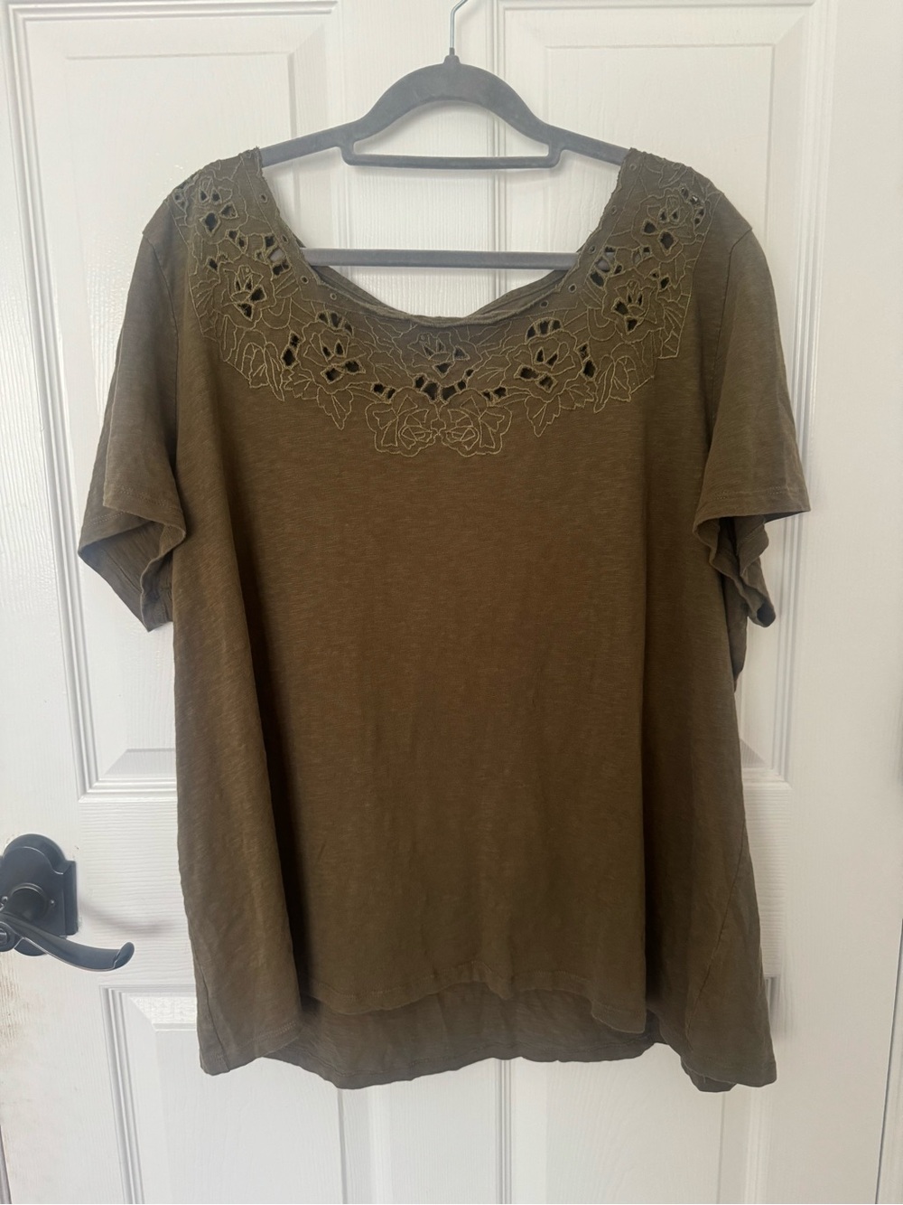 Talbots olive green embroidered short-sleeve shirt 3XL